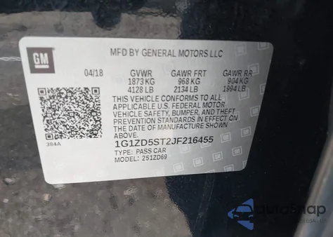 2018 Chevrolet Malibu Lt из США, поврежденный, VIN 1G1ZD5ST2JF216455